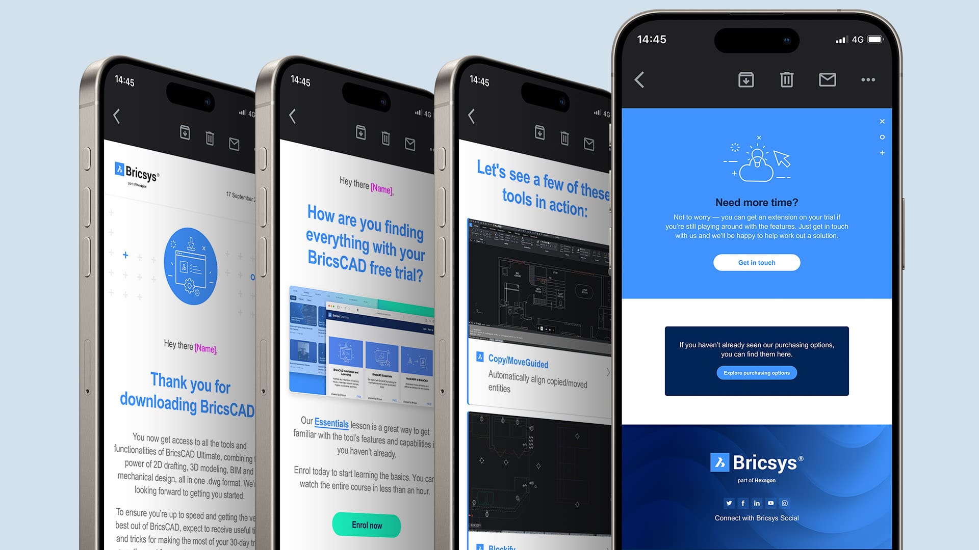 Mobile screens of the Bricsys website