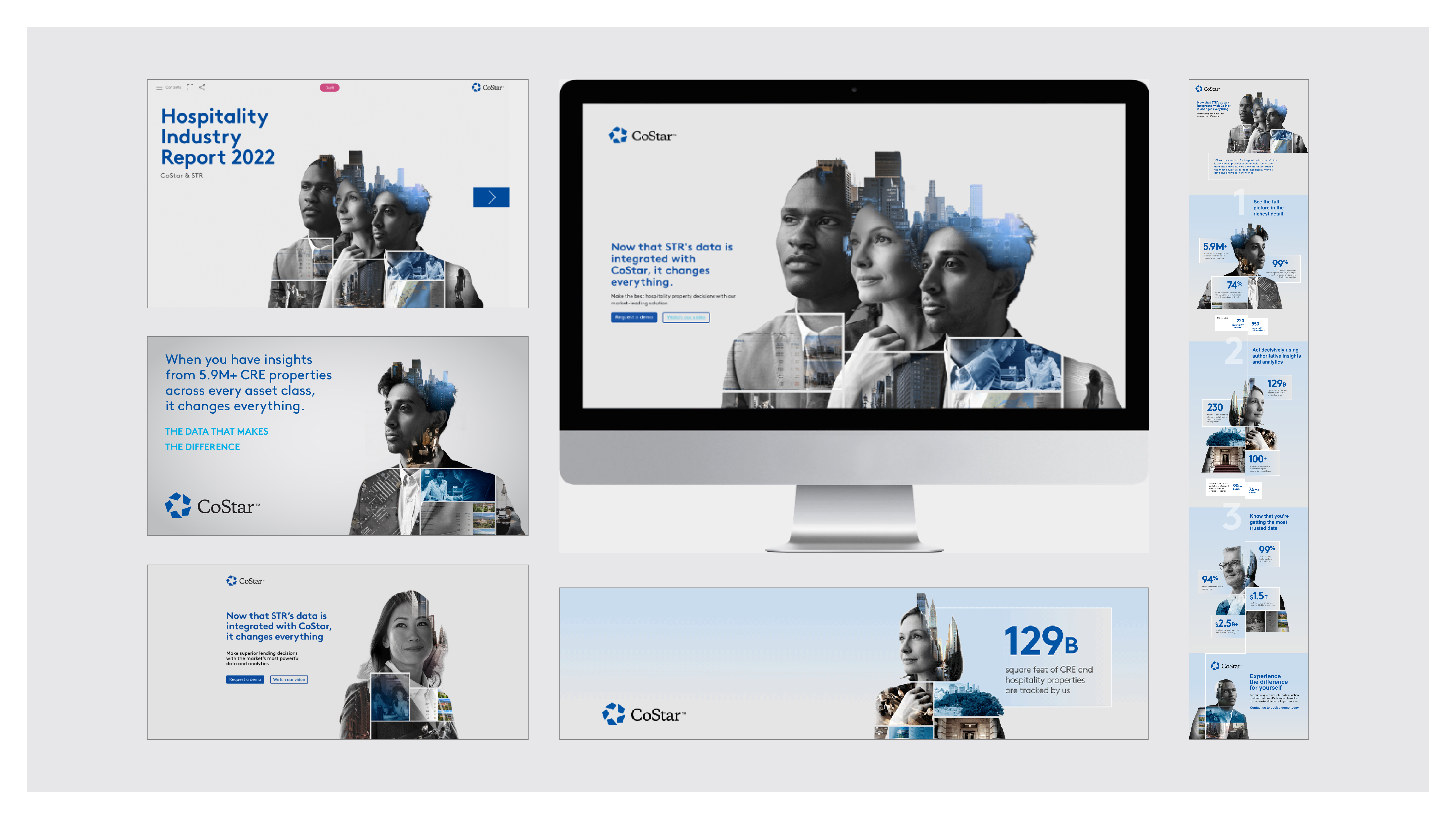CoStar campaign visuals including website, report and HTML5 ads