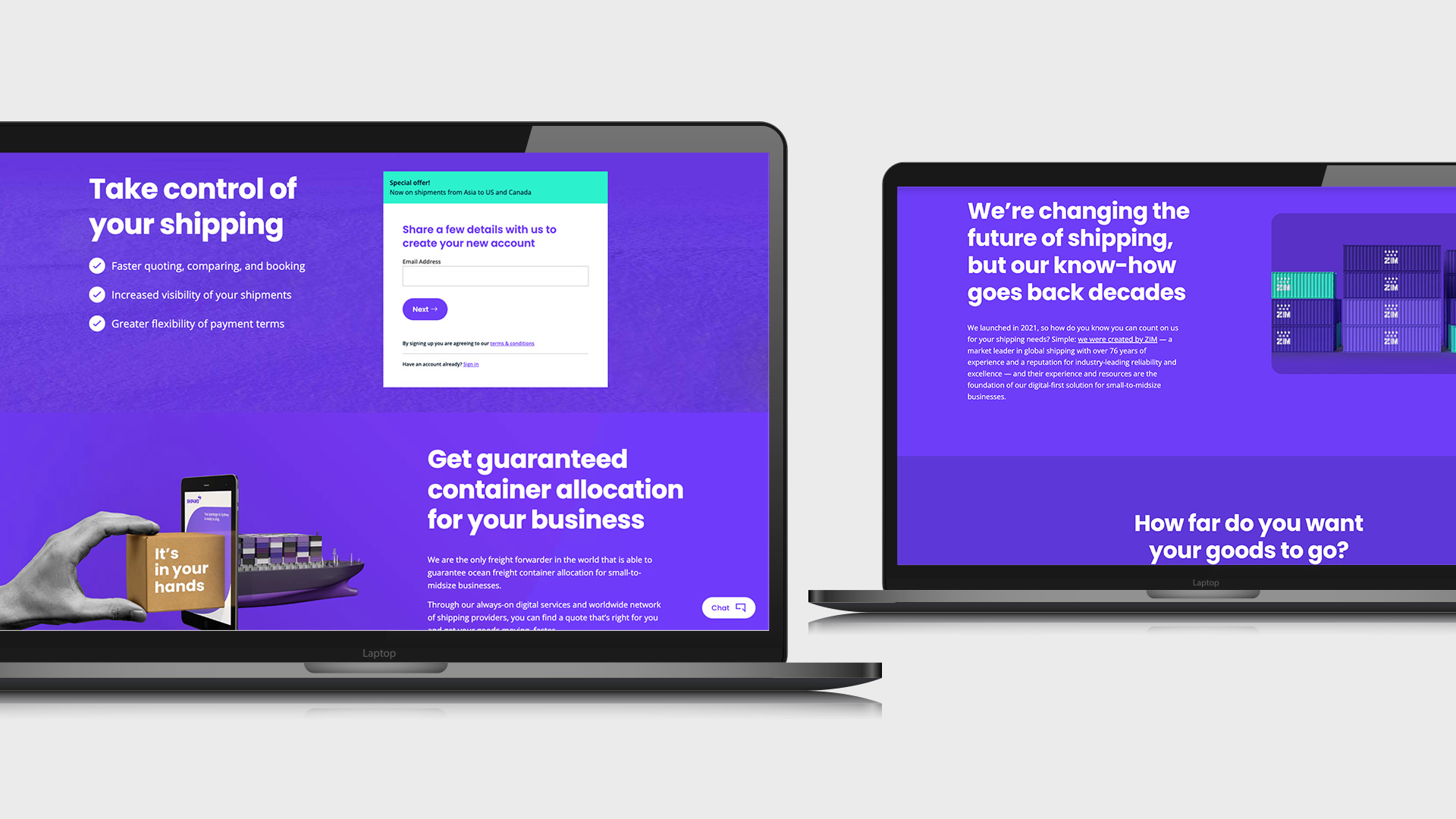 Screenshots of the registration process for the Ship4wd website